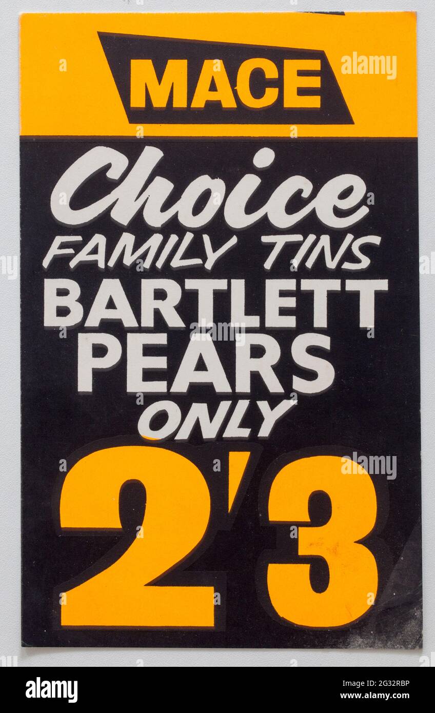 Vinatge années 1960 Boutique Publicité carte d'affichage de prix - Bartlett Pears Banque D'Images
