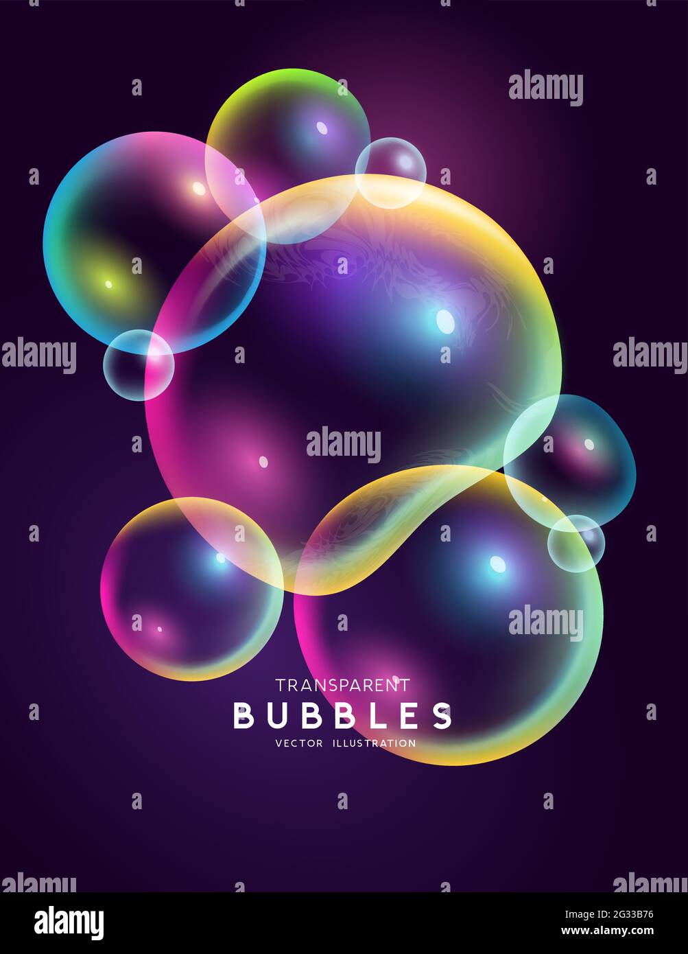 Ensemble isolé de bulles transparentes flottantes colorées en arc-en-ciel. Illustration du vecteur abstrait. Illustration de Vecteur
