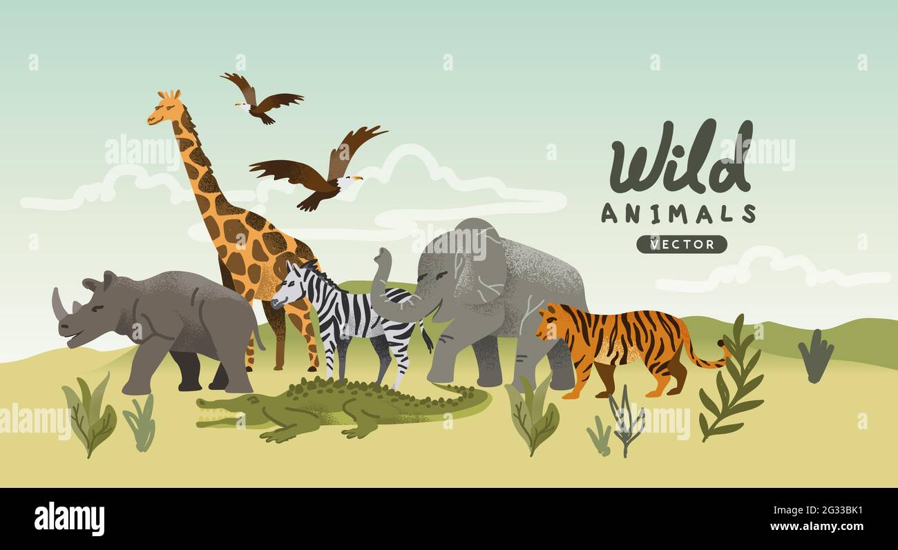 Collection de personnages animaux sauvages en roaming naturel. Illustration d'un vecteur d'histoire d'animaux Illustration de Vecteur