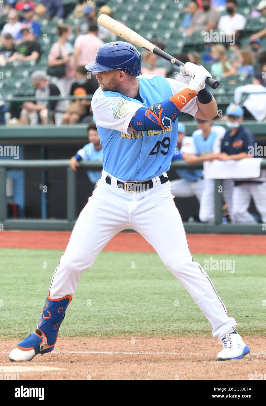 Brooklyn, NY, États-Unis. 13 juin 2021. Jeff McNeil joue à la deuxième place en tant que match de mise au point avec l'équipe de New York mets High-A East Minor League, les Brooklyn Cyclone, avant son retour à la Major League Baseball. McNeill a joué cinq gains est allé 0 pour 2 avec un sol et un vol et n'a montré aucune blessure apparente après avoir été sur une liste de blessés depuis mai 17. 13 juin 2021. Brooklyn, New York. Crédit : John Palmer/Media Punch/Alamy Live News Banque D'Images