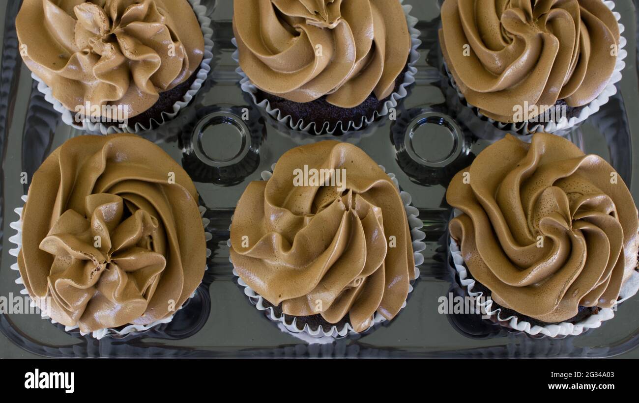 Cupcakes au chocolat prêts à manger Banque D'Images