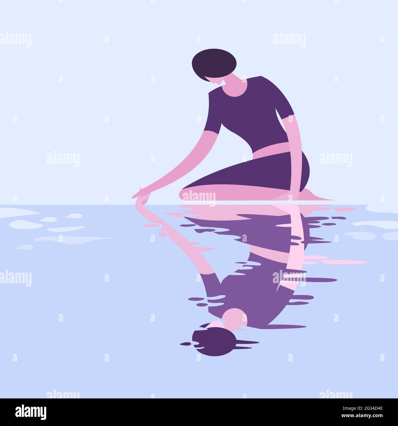 Illustration conceptuelle d'une fille soulevant sa propre réflexion de l'eau Illustration de Vecteur