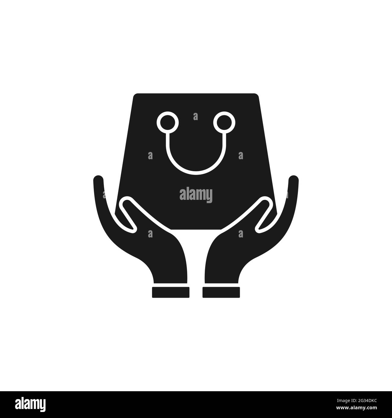 Sac à provisions avec motif vectoriel d'icône de main. Icône de sac de shopping avec le concept de la main gestuelle pour le commerce électronique, la boutique en ligne et le site Web de marché, Mo Illustration de Vecteur