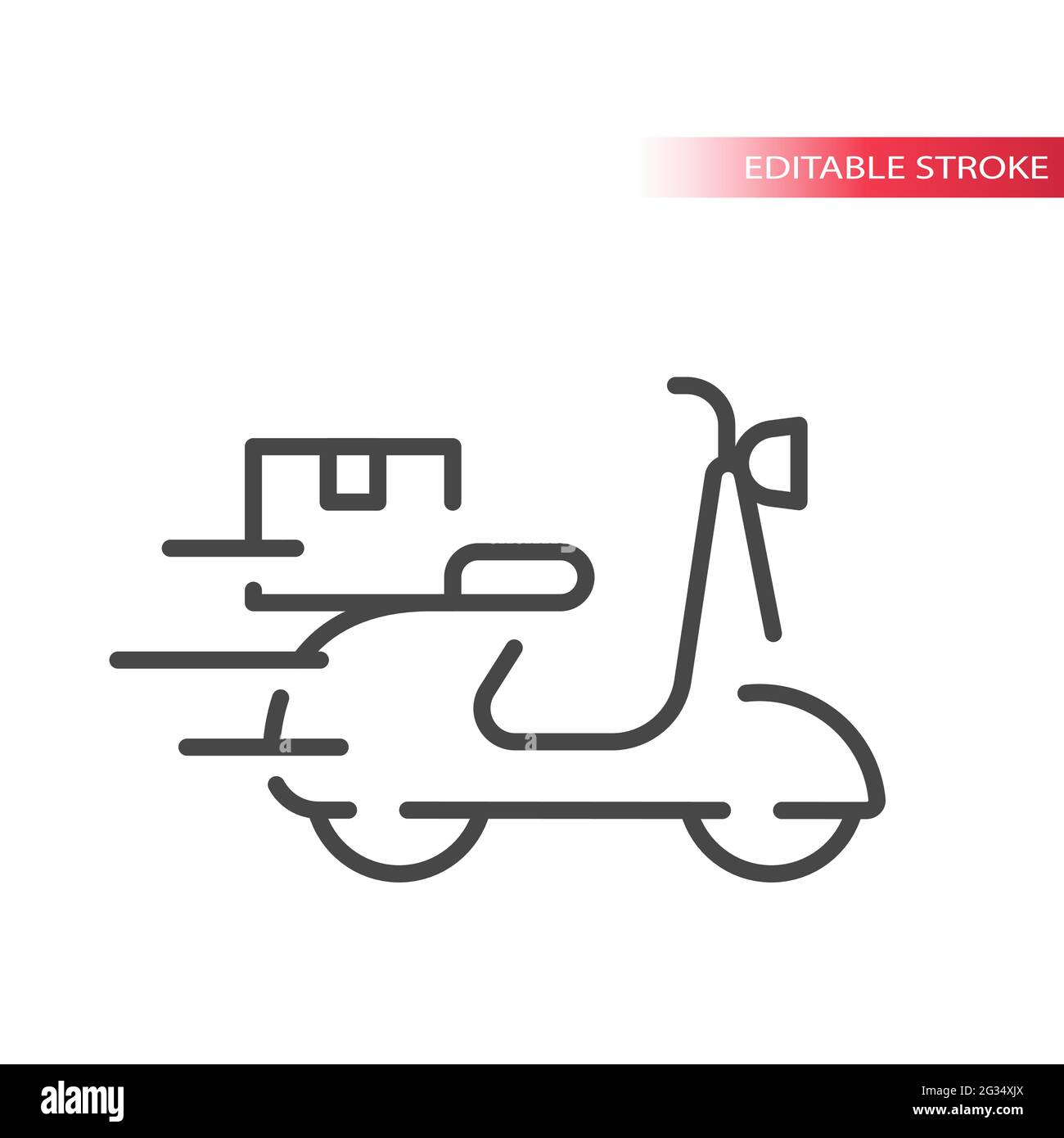 Livraison rapide du scooter avec icône de boîte. Ligne fine, contour modifiable. Illustration de Vecteur