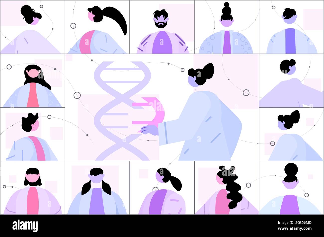 Un scientifique analysant la structure de l'ADN dans une fenêtre de navigateur Web un chercheur faisant des expériences dans le test en ligne de l'ADN de laboratoire Illustration de Vecteur