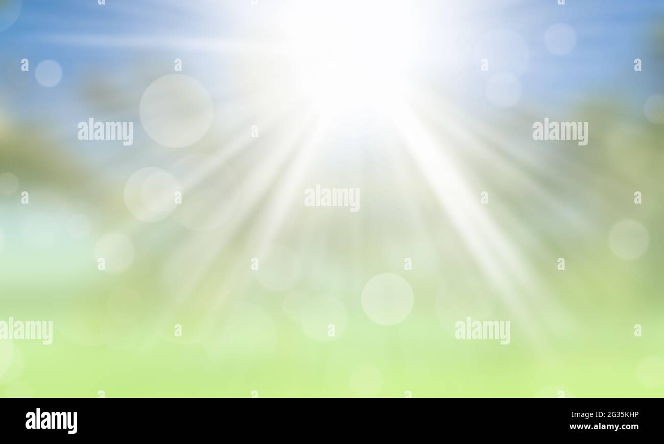 Soleil résumé vert et bleu nature bokeh fond. Banque D'Images