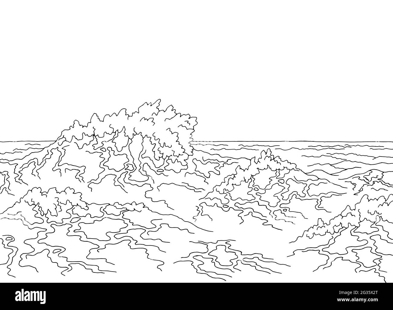 Tempête mer vague graphique surf noir blanc paysage marin esquisse illustration vecteur Illustration de Vecteur