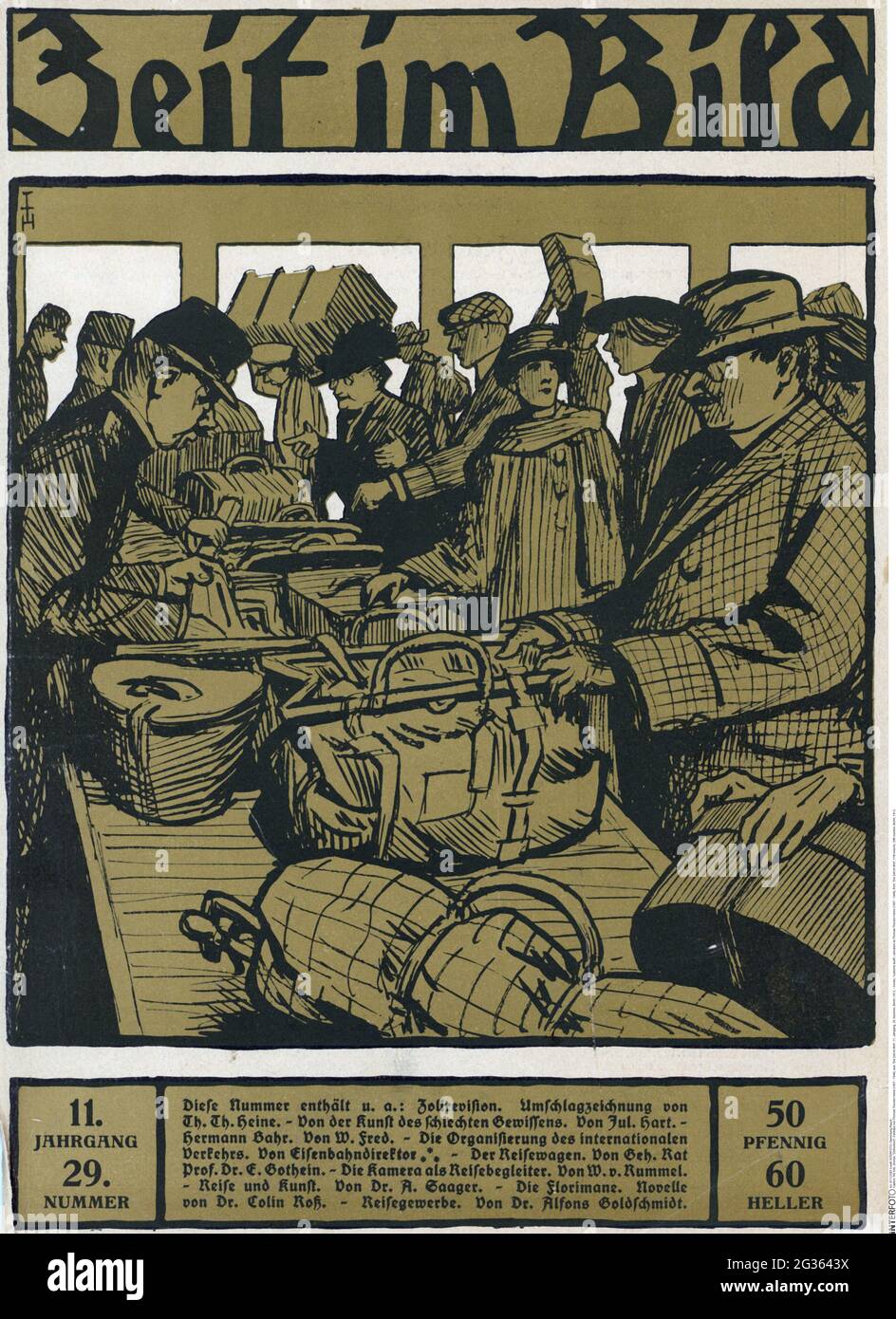 Border, 'Customs audit', caricature de Thomas Theodor Heine (1867 - 1948), de: 'Die Zeit im Bild', LE DROIT D'AUTEUR DE L'ARTISTE N'A PAS À ÊTRE EFFACÉ Banque D'Images