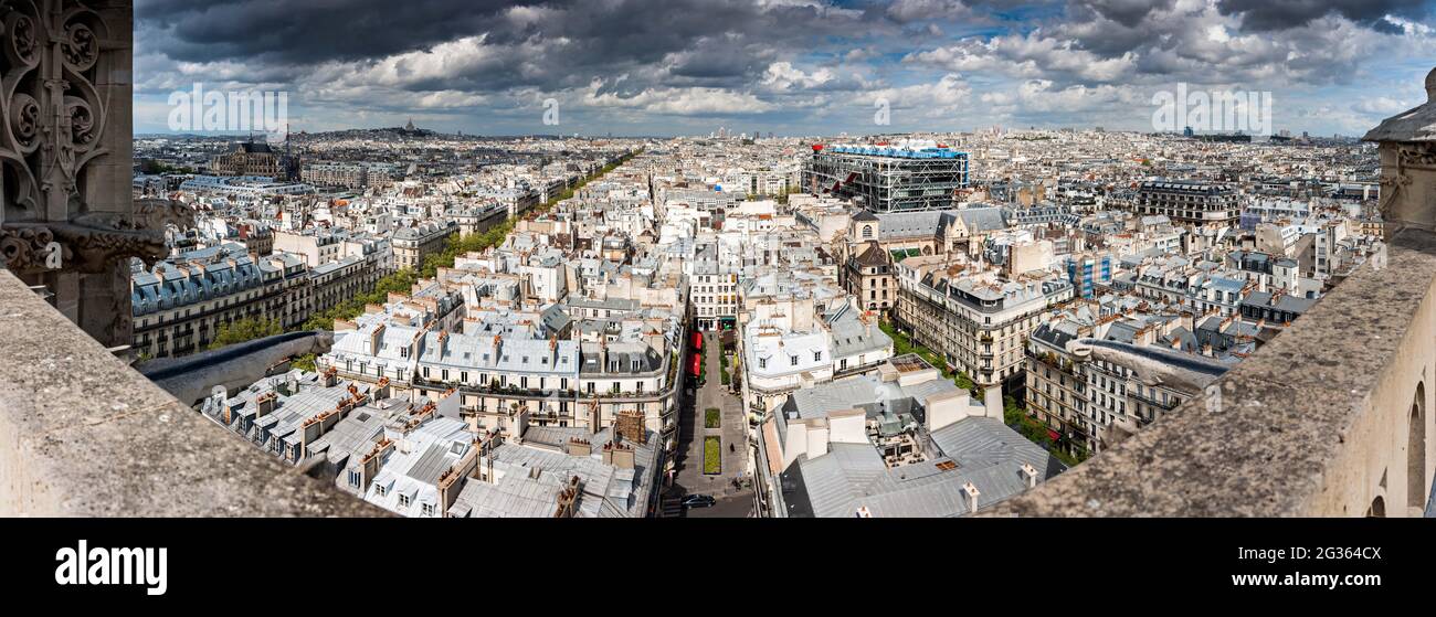 FRANCE. PARIS (75) PANORAMA DE LA VILLE DEPUIS LE SOMMET DE LA TOUR SAINT JACQUES (NORD) PLACE DU CHÂTELET Banque D'Images