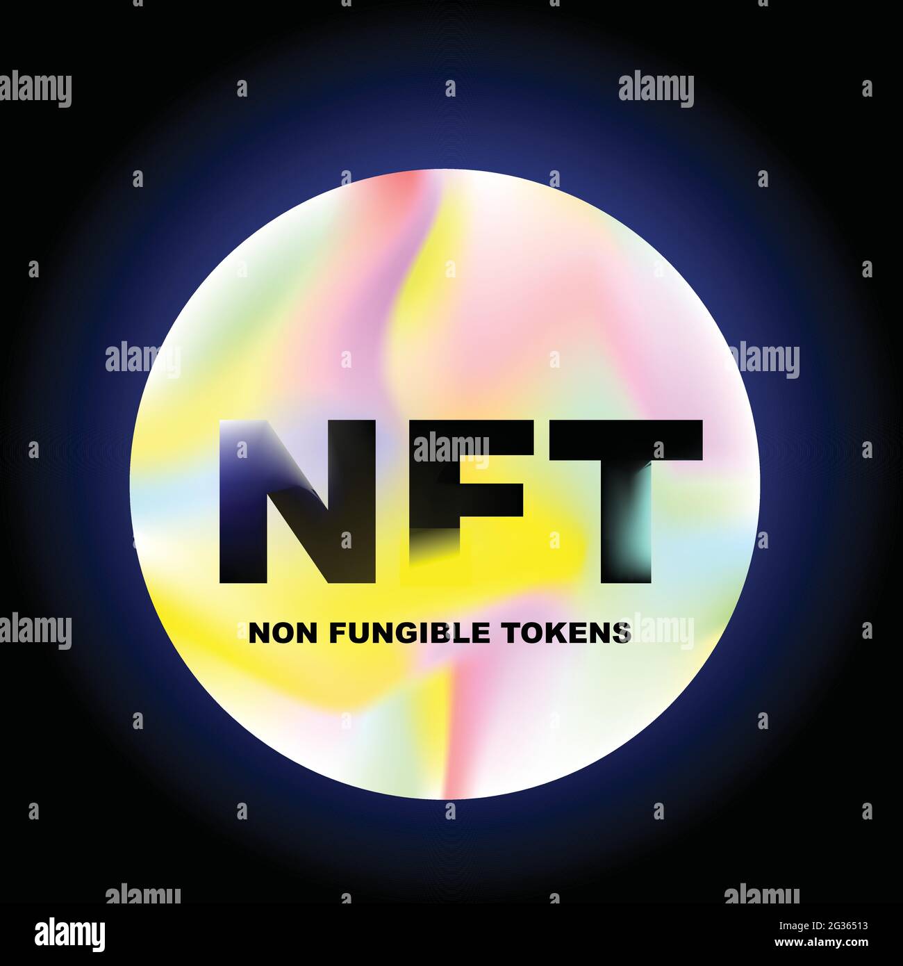 Jetons non fongibles NFT. Intérieur bleu futuriste bulle. Certifie un actif numérique pour être unique. Illustration vectorielle Illustration de Vecteur