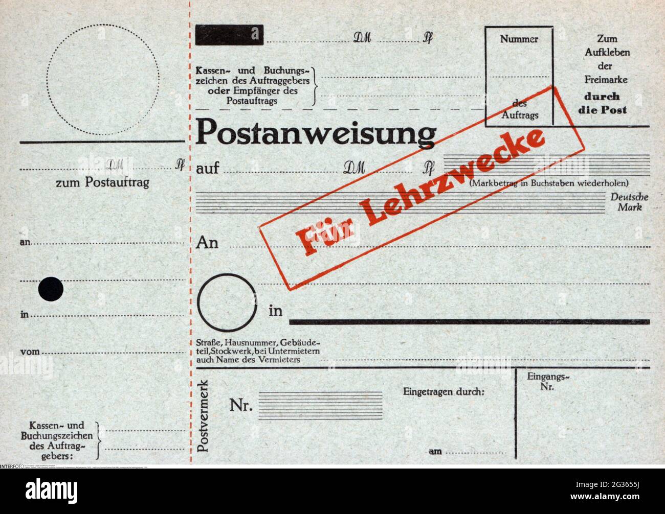 Courrier, formulaire, poste fédérale allemande, mandat postal, à des fins de formation, 1953, DROITS-SUPPLÉMENTAIRES-AUTORISATION-INFO-NON-DISPONIBLE Banque D'Images