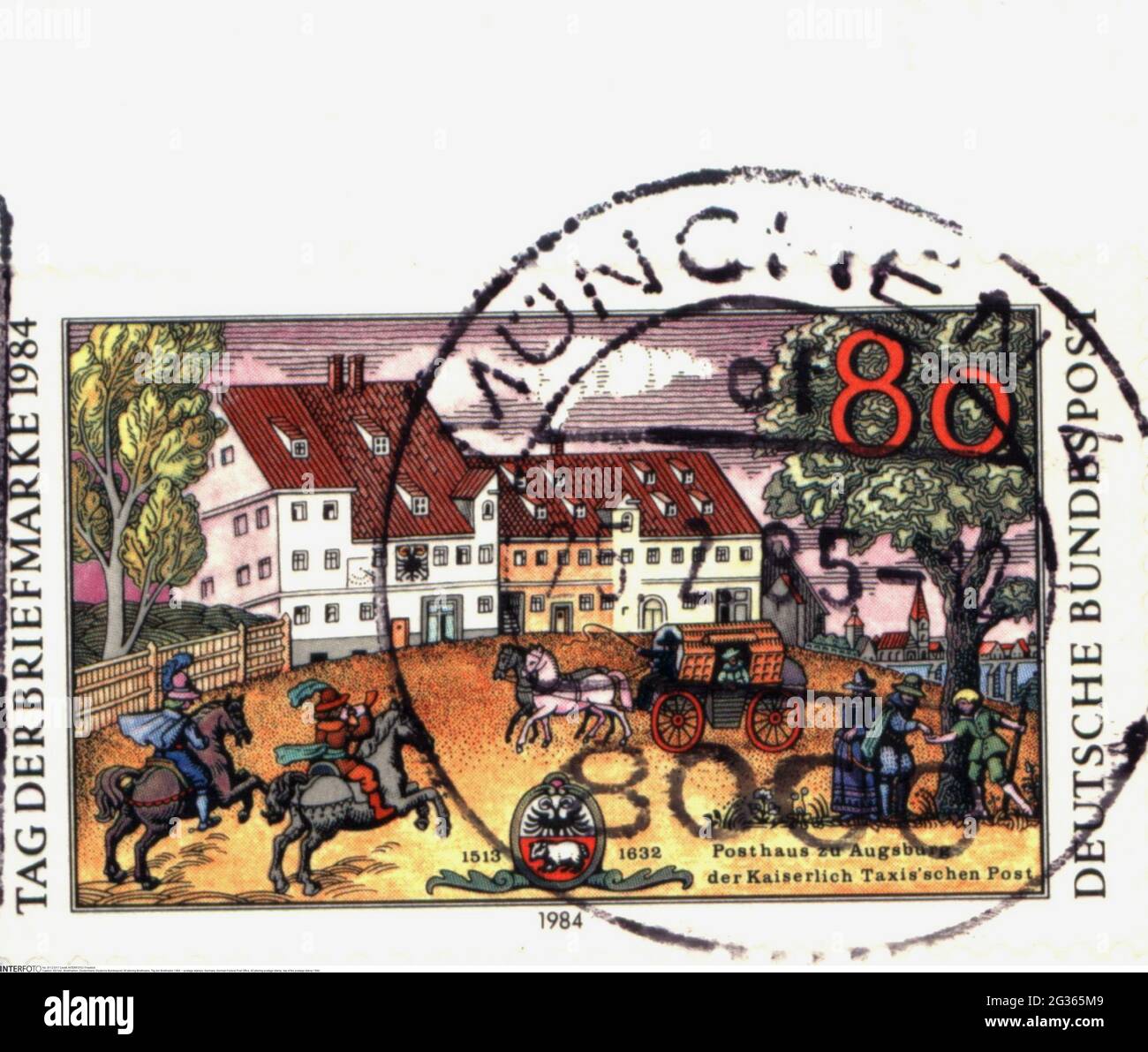 Timbres-poste, Allemagne, poste fédérale allemande, timbre-poste pfennig 80, DROITS-SUPPLÉMENTAIRES-AUTORISATION-INFO-NON-DISPONIBLE Banque D'Images
