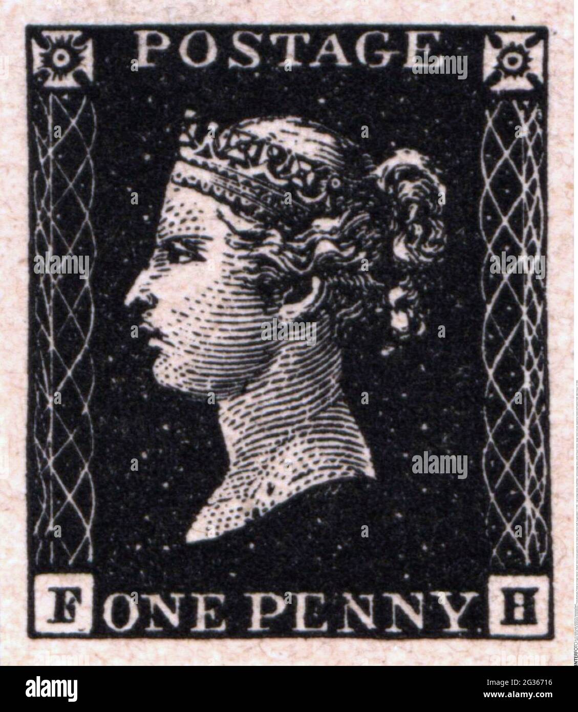 Courrier, timbres-poste, Grande-Bretagne, 1 sou timbre-poste, portrait de la reine Victoria I, DROITS-SUPPLÉMENTAIRES-AUTORISATION-INFO-NON-DISPONIBLE Banque D'Images