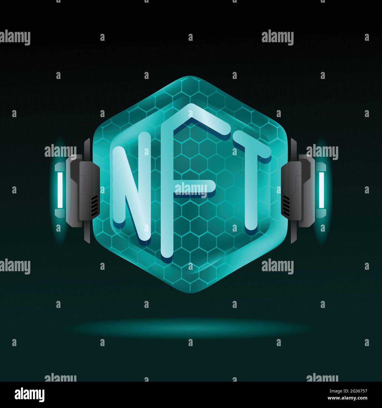 Jetons non fongibles NFT. Interface HUD hexagonale futuriste. Certifie un actif numérique pour être unique. Illustration vectorielle Illustration de Vecteur