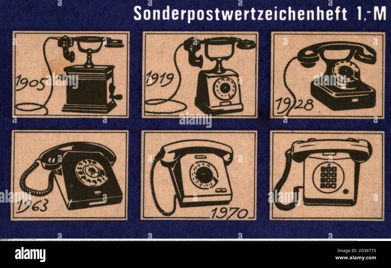 Courrier, téléphone, divers téléphones de 1905 à 1970, timbres-poste à numéro spécial, DROITS-SUPPLÉMENTAIRES-AUTORISATION-INFO-NON-DISPONIBLE Banque D'Images