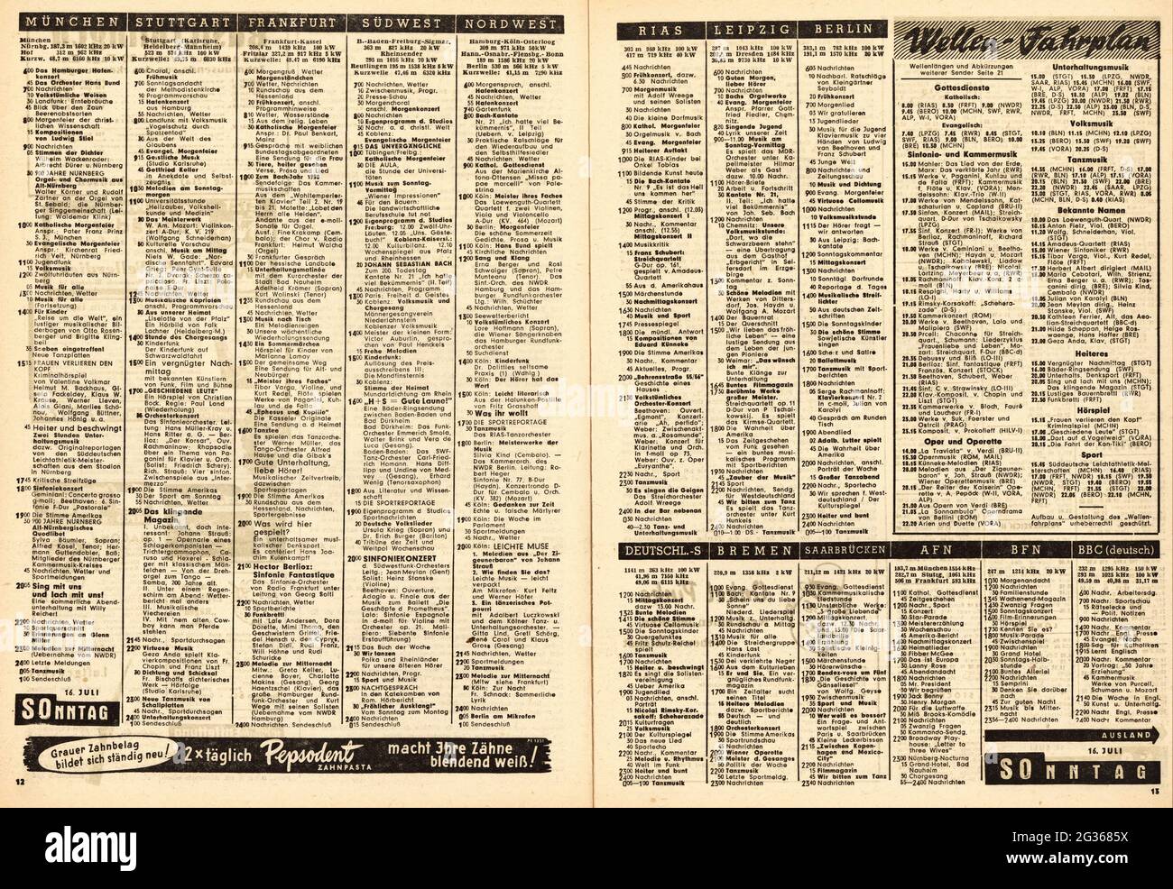 Diffusion, radio, page du magazine 'Gong' avec programme, 16.7.1950, DROITS-SUPPLÉMENTAIRES-AUTORISATION-INFO-NON-DISPONIBLE Banque D'Images