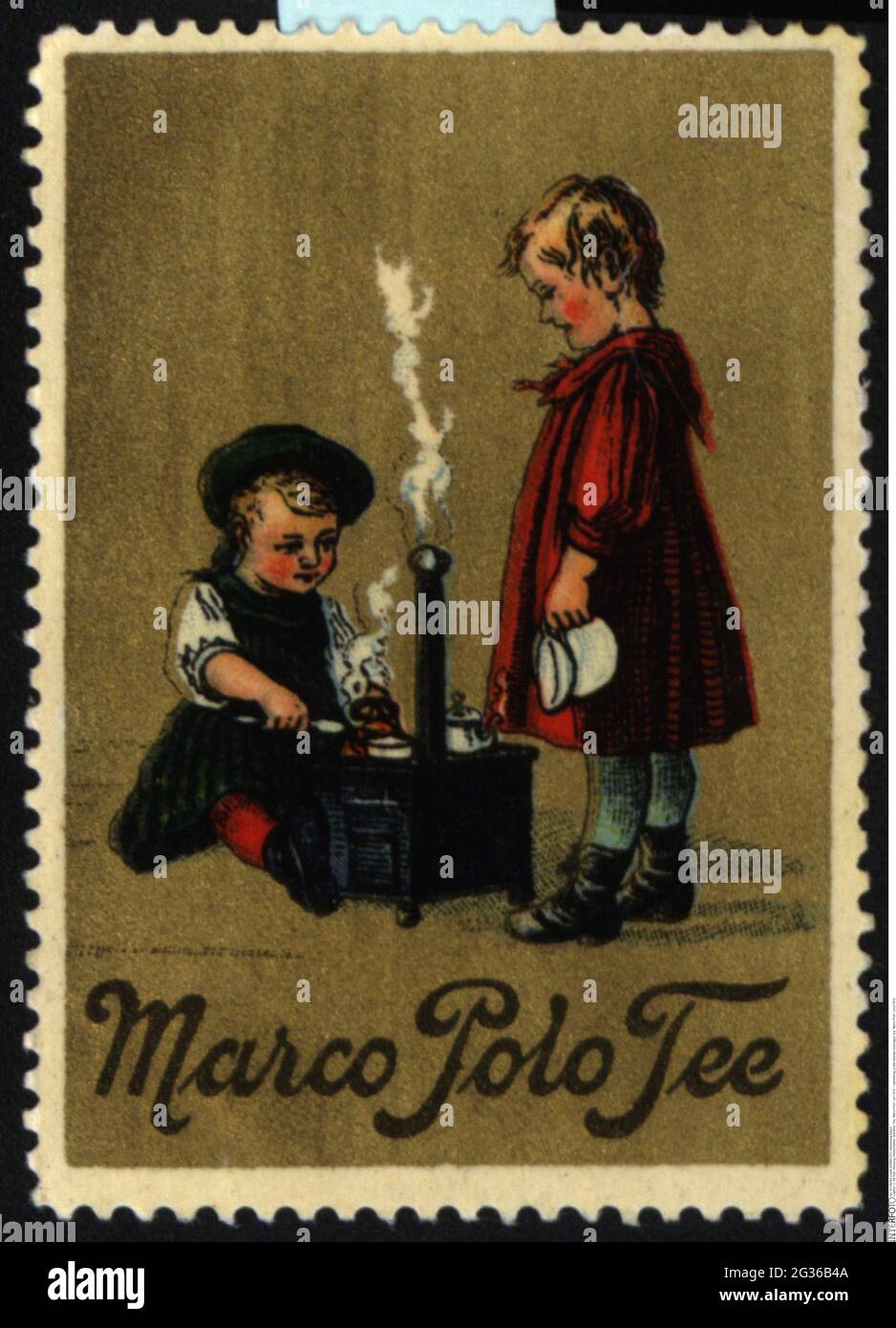 Publicité, timbres-affiches, boissons, thé, « marco Polo », VERS 1910, INFO-AUTORISATION-DROITS-SUPPLÉMENTAIRES-NON-DISPONIBLE Banque D'Images