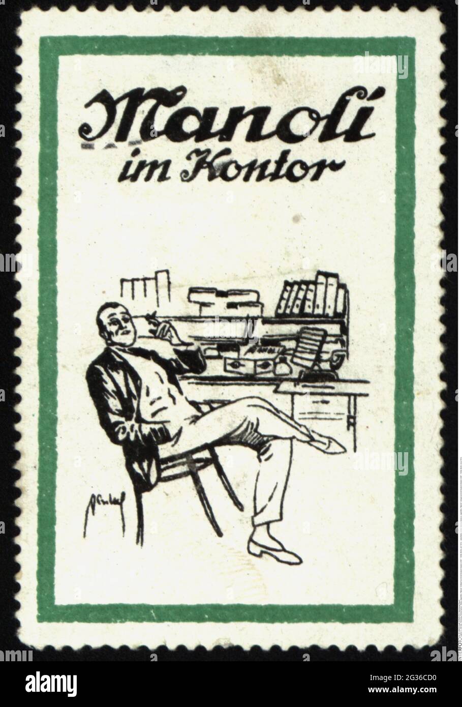 Publicité, timbres-affiches, tabac, cigarettes, « Manoli », INFO-AUTORISATION-DROITS-SUPPLÉMENTAIRES-NON-DISPONIBLE Banque D'Images