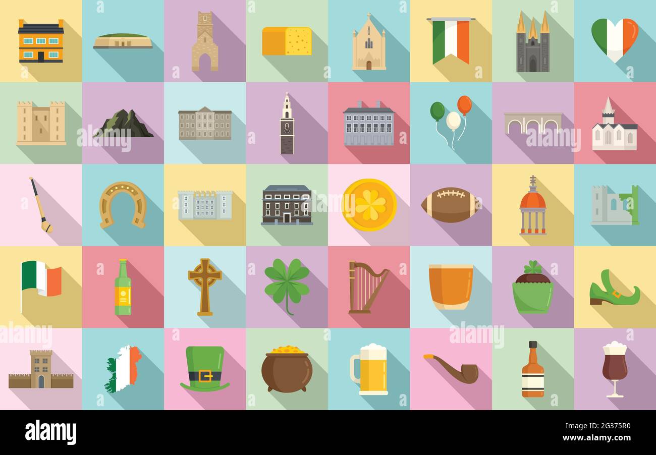 Ireland Icons Set, style plat Illustration de Vecteur