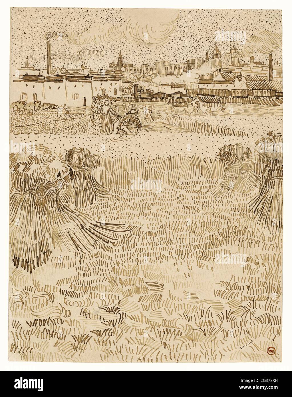 Arles : vue depuis les champs de blé (1888) par Vincent Van Gogh. Banque D'Images