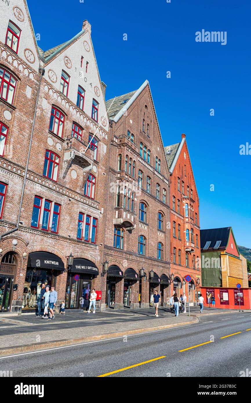 Bryggen, série de bâtiments Hnaseatic, site classé au patrimoine mondial de l'UNESCO, Bergen, Norvège Banque D'Images