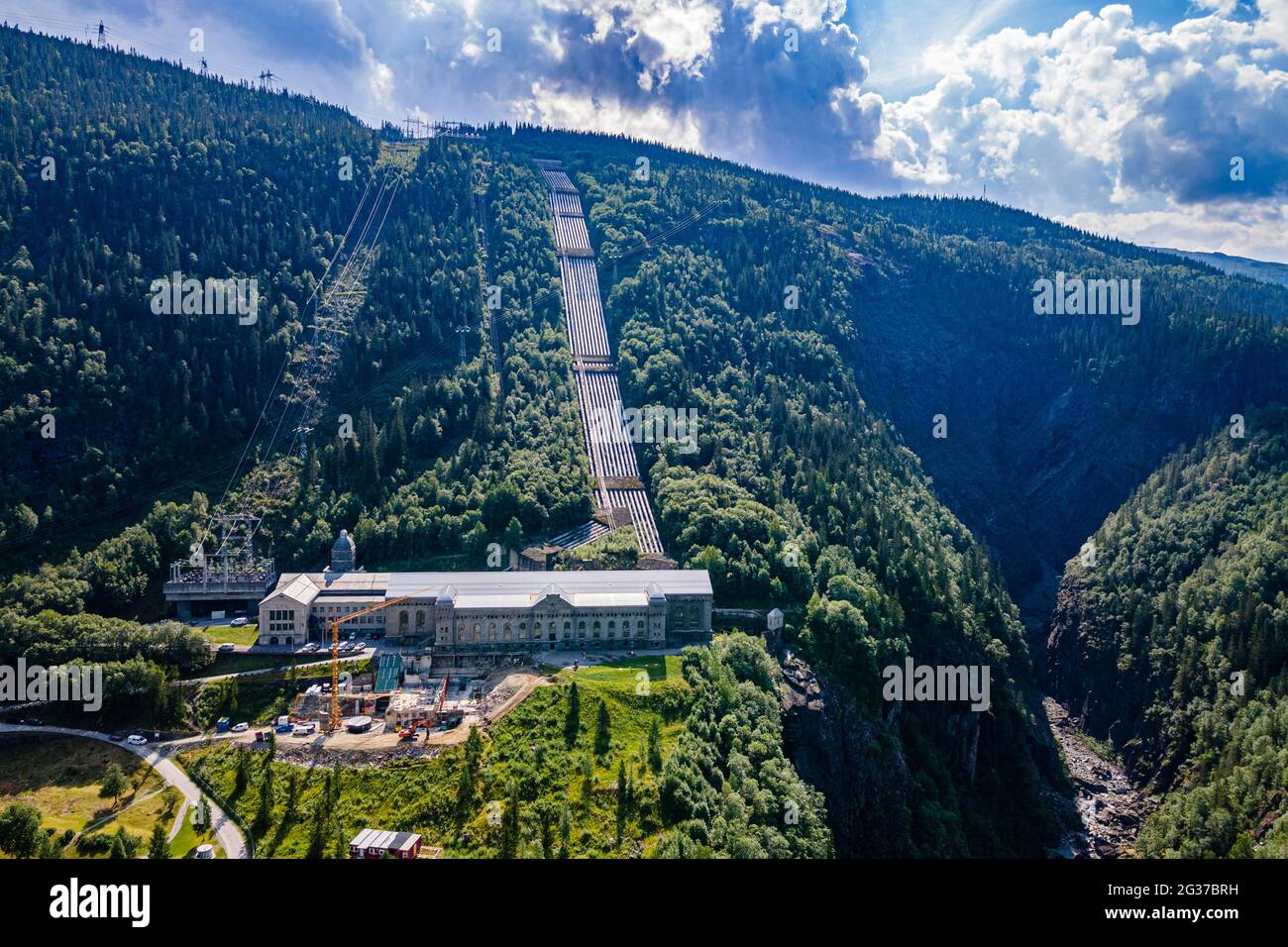 Antenne de la centrale hydroélectrique, patrimoine mondial de l'UNESCO site industriel Rjukan-Notodden, Norvège Banque D'Images