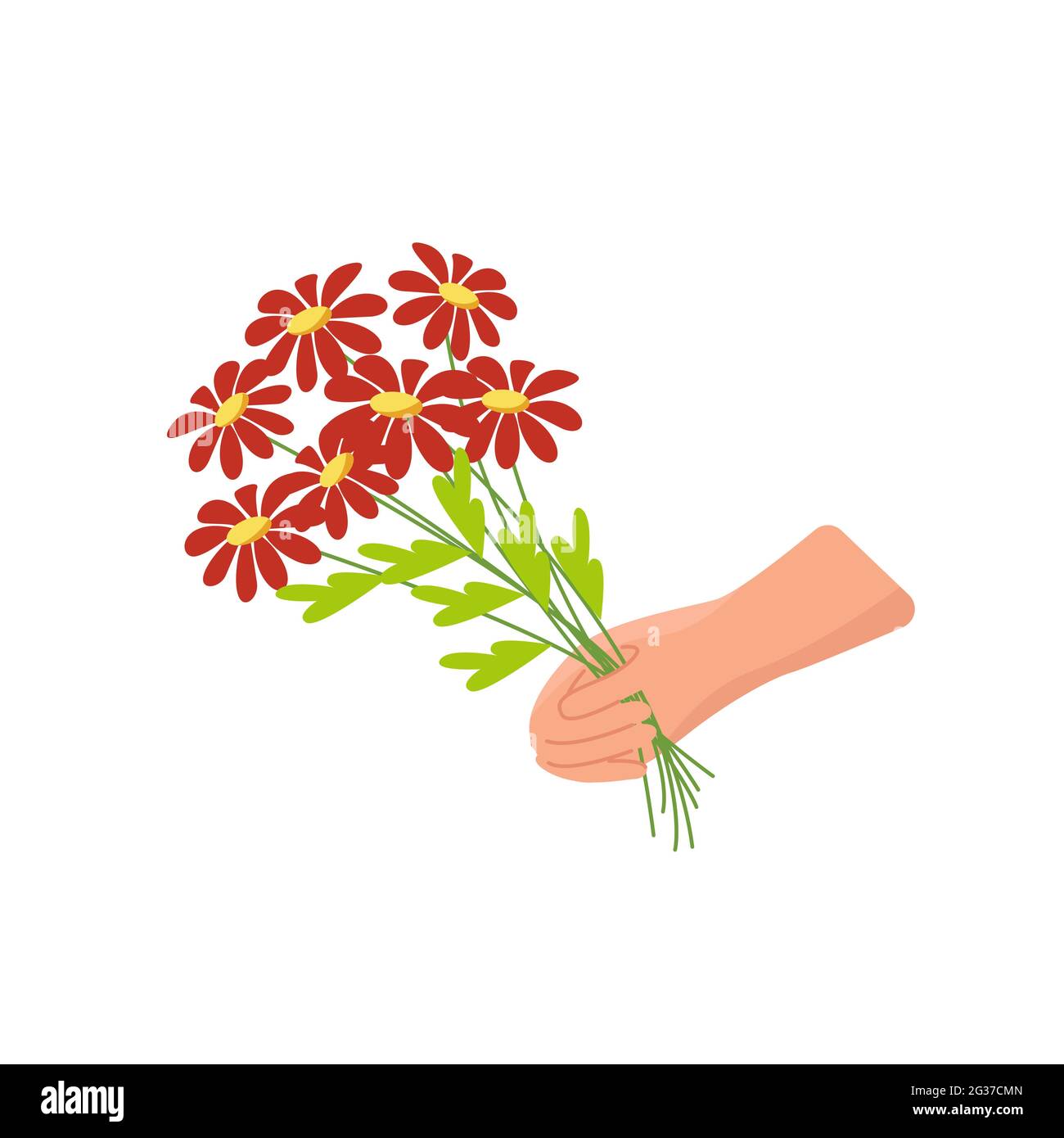 Bouquet de pâquerettes en main, clipart vecteur en style plat isolé, dessin animé Illustration de Vecteur