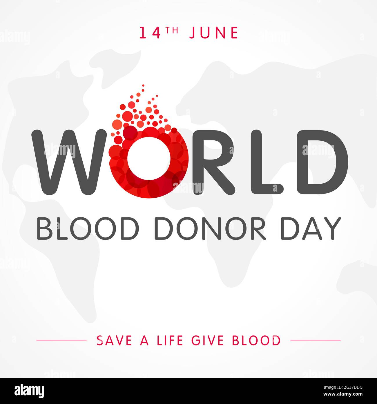 Journée mondiale des donneurs de sang, cartographie et lettrage. Illustration vectorielle du concept de don de sang avec une goutte rouge de forme abstraite avec la lettre de forme o pour le jour du donneur, J Illustration de Vecteur