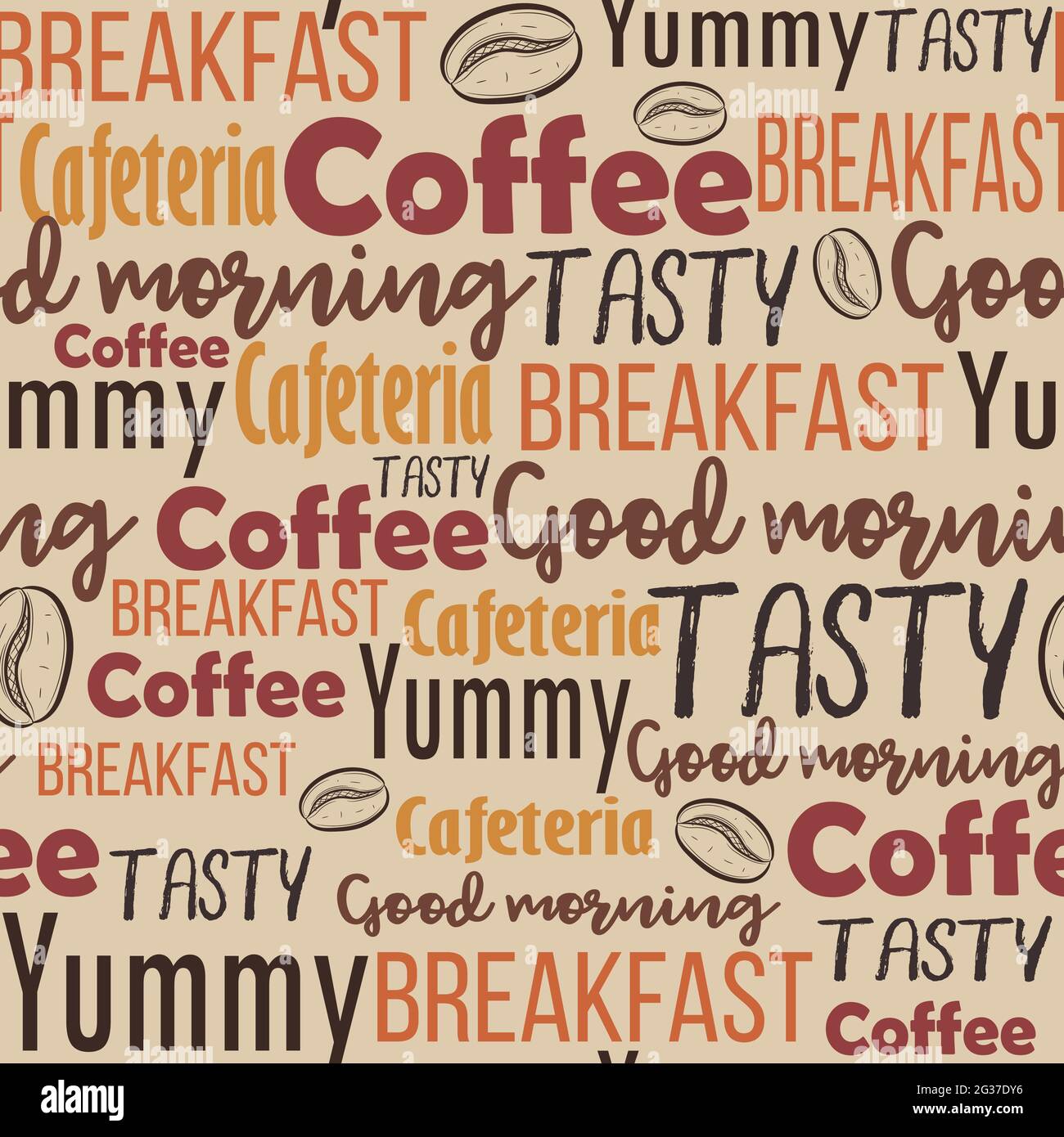 Nuage de mots avec un texte différent lié au menu du café.Style sans couture avec mots pour le brunch et le petit déjeuner sur les boissons et la nourriture.Arrière-plan pour RE Illustration de Vecteur