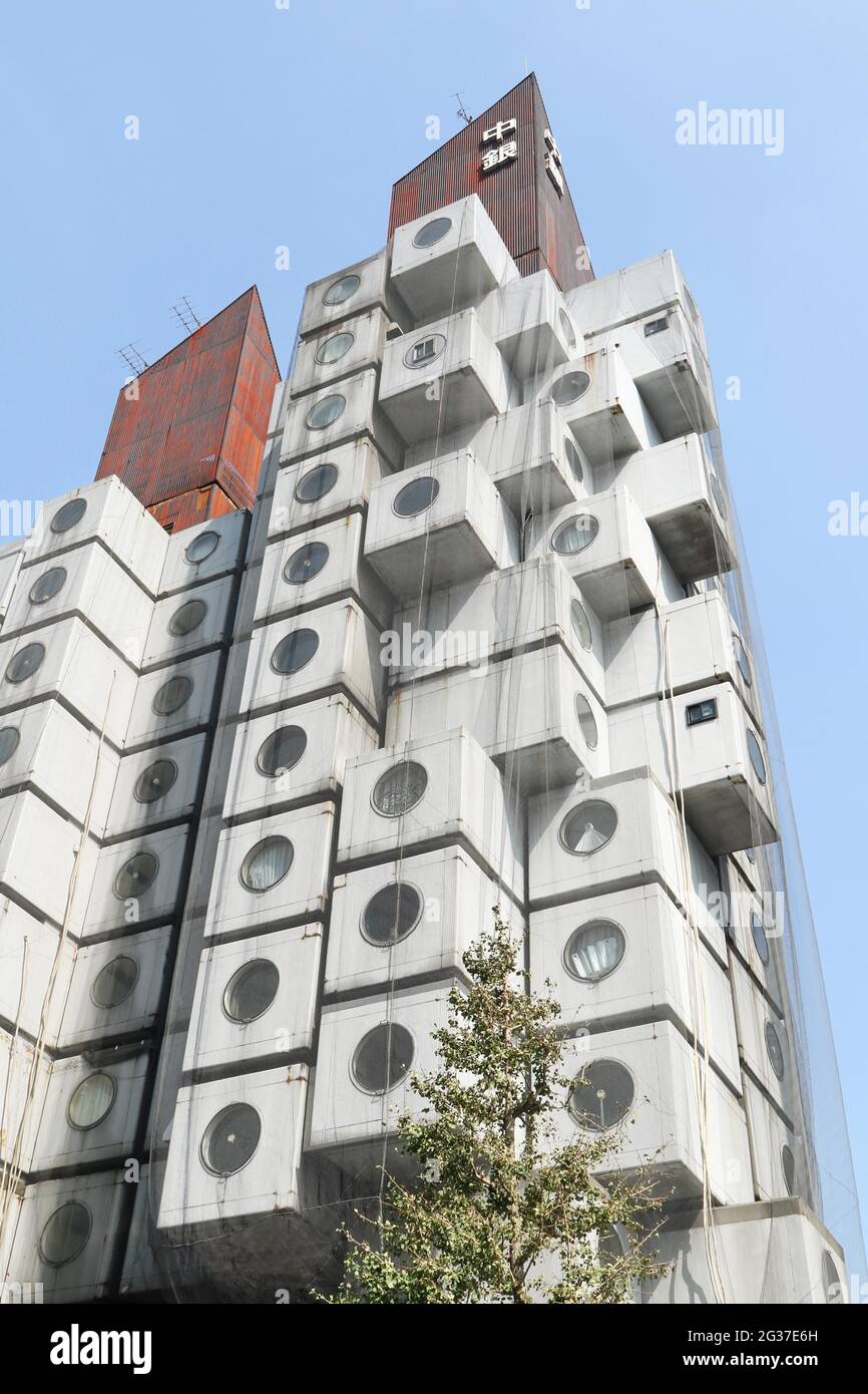 Nakagin Capsule Tower, quartier de Shimbashi, Tokyo, Japon Banque D'Images