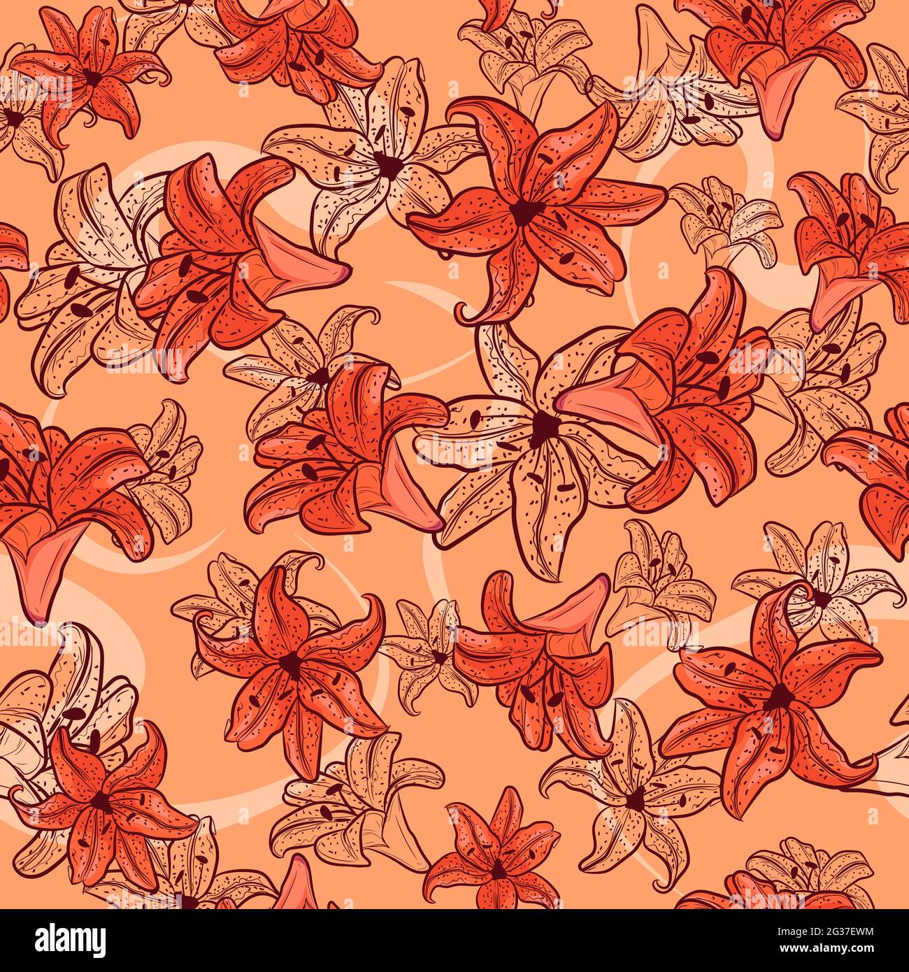 Motif printemps sans coutures avec éléments et croquis floraux.Arrière-plan d'été répétitif avec des nénuphars et des tulipes.Texture naturelle et botanique Illustration de Vecteur