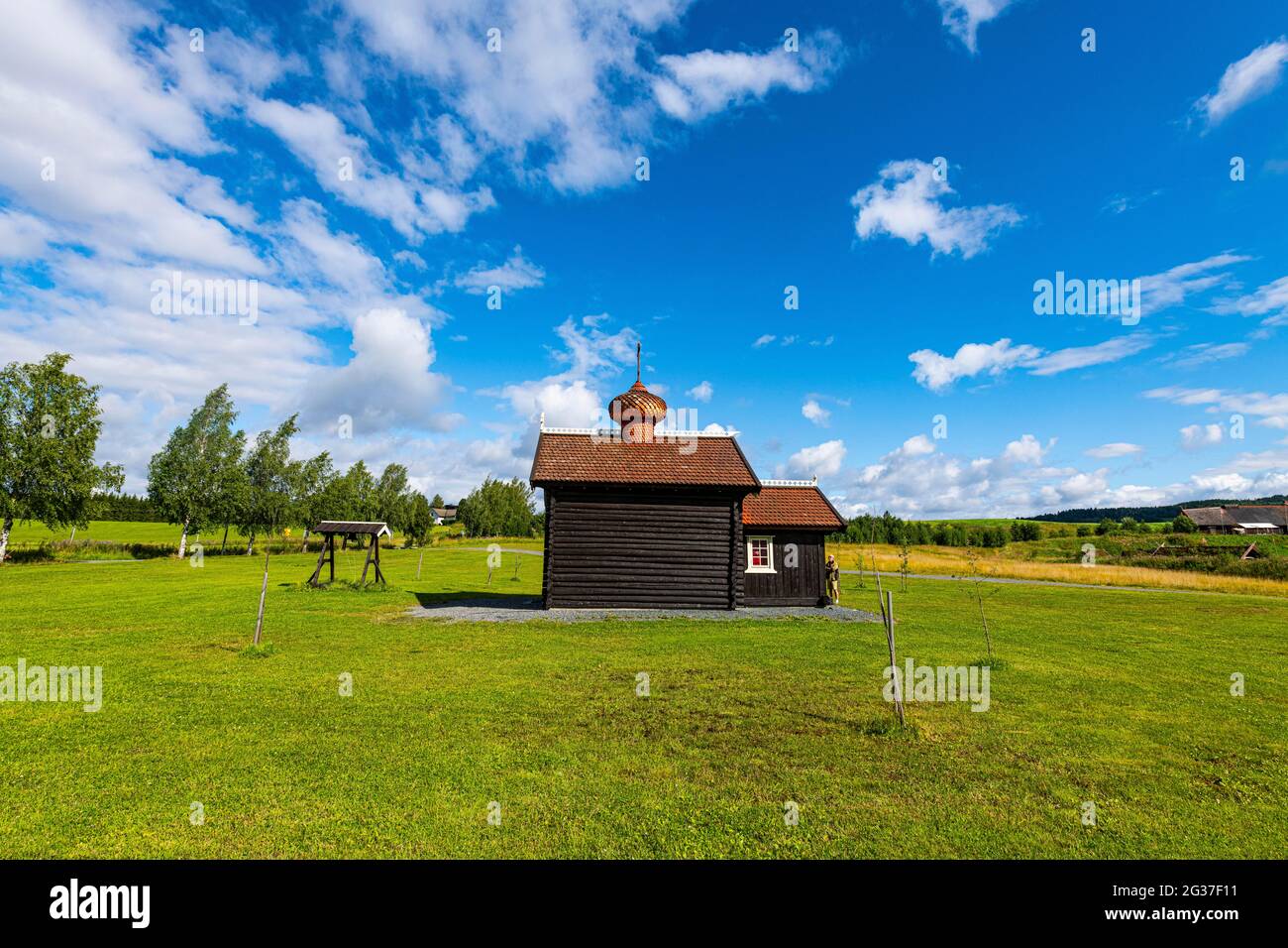 Chapelle historique, la ferme médiévale de Stiklastadir, Stiklestad, Norvège Banque D'Images