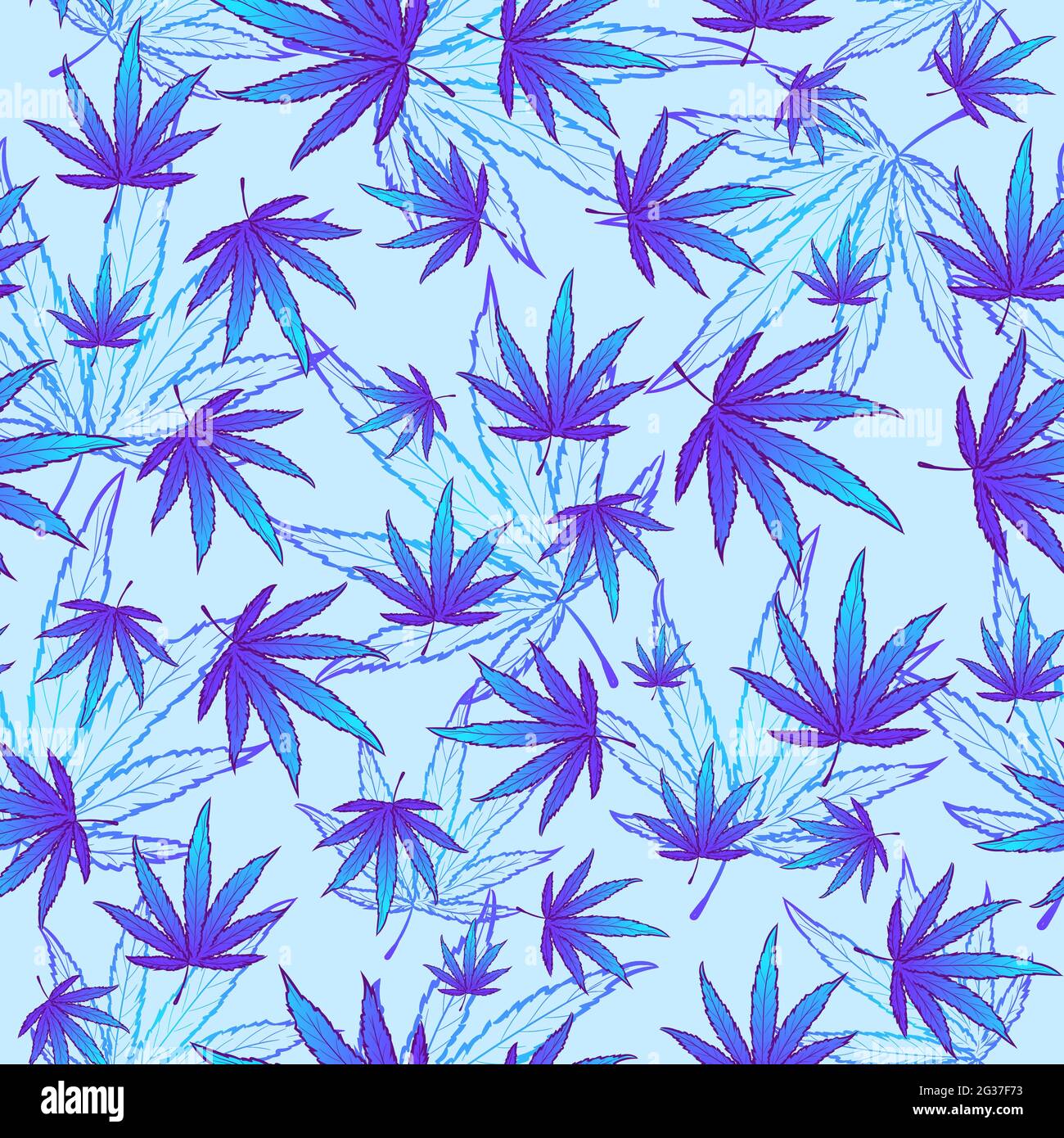 Motif sans couture avec feuilles de marijuana bleues.Gradient répéter le fond avec des plantes de cannabis.Art vectoriel psychédélique et trippy avec texture de mauvaises herbes. Illustration de Vecteur