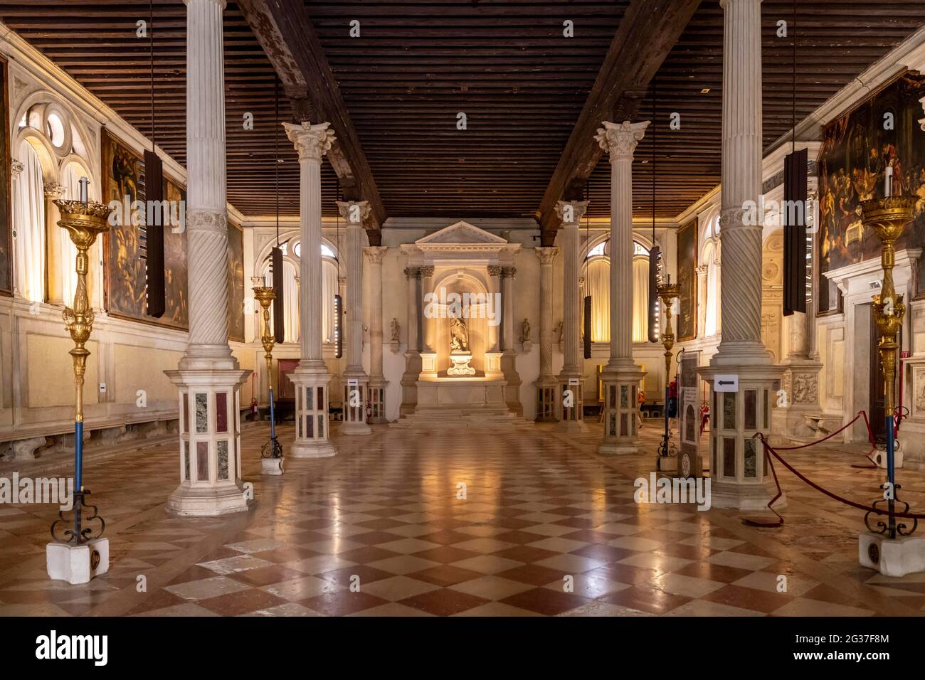 Hall d'entrée, Scuola Grande di San Rocco, magnifique musée d'art, œuvres de l'artiste de la Renaissance Tintoretto, Venise, Vénétie, Italie Banque D'Images