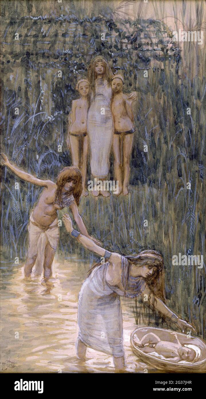 La fille de Pharaon a fait que Moïse lui apportait [Livre d'Exode] Gouache peinture sur carton par James Tissot 1896-1902 Banque D'Images