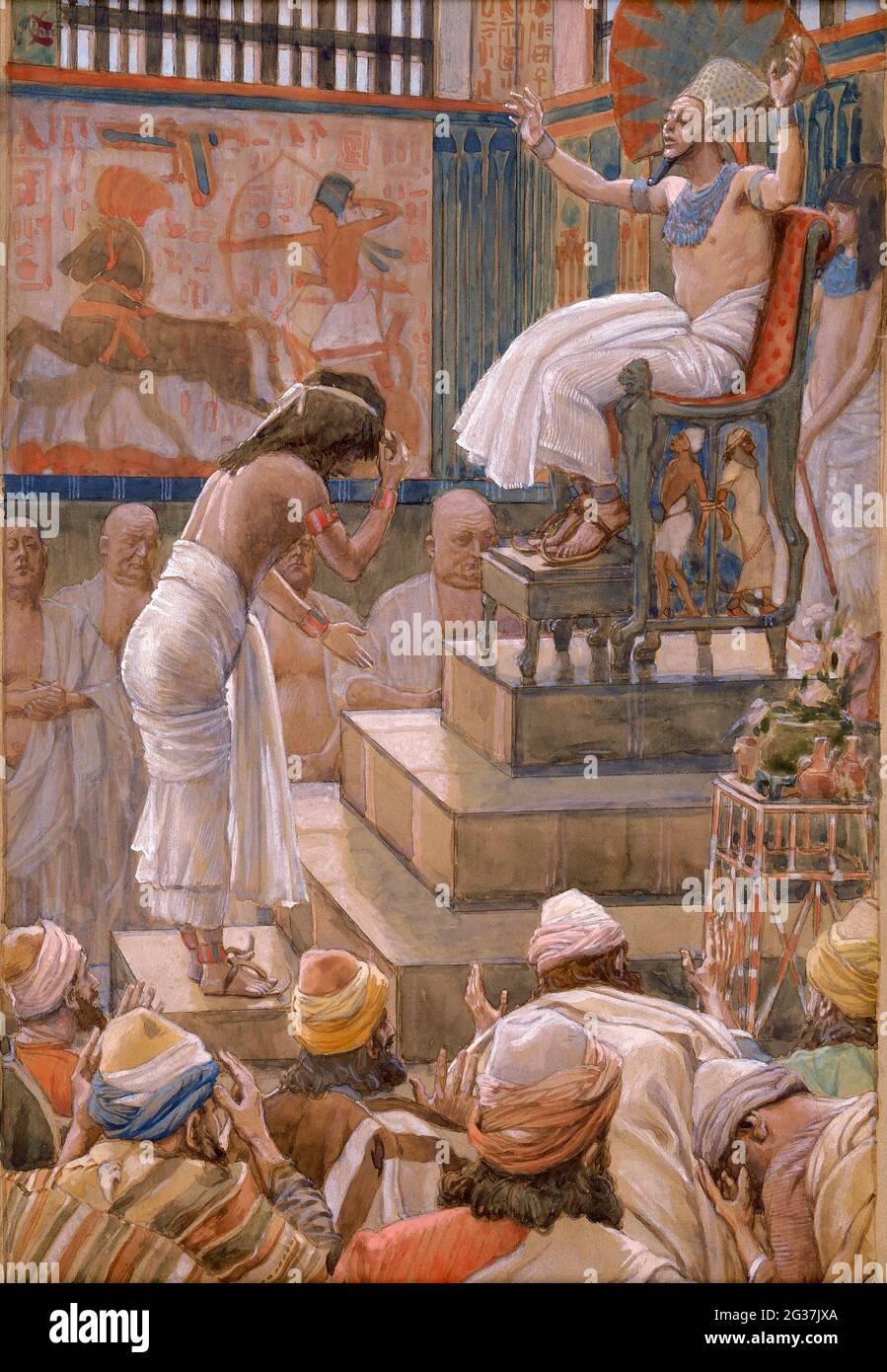 Joseph et ses frères sont accueillis par le général de Pharaon xlv. 16. « et sa renommée fut entendue dans la maison de Pharaon, disant: Les frères de Joseph sont venus: Et il racontent bien Pharaon, et ses serviteurs. » D'après le livre ' l'ancien Testament : trois cent quatre-vingt-dix-six compositions illustrant l'ancien Testament ' partie I par J. James Tissot publié par M. de Brunoff à Paris, Londres et New York en 1904 Banque D'Images