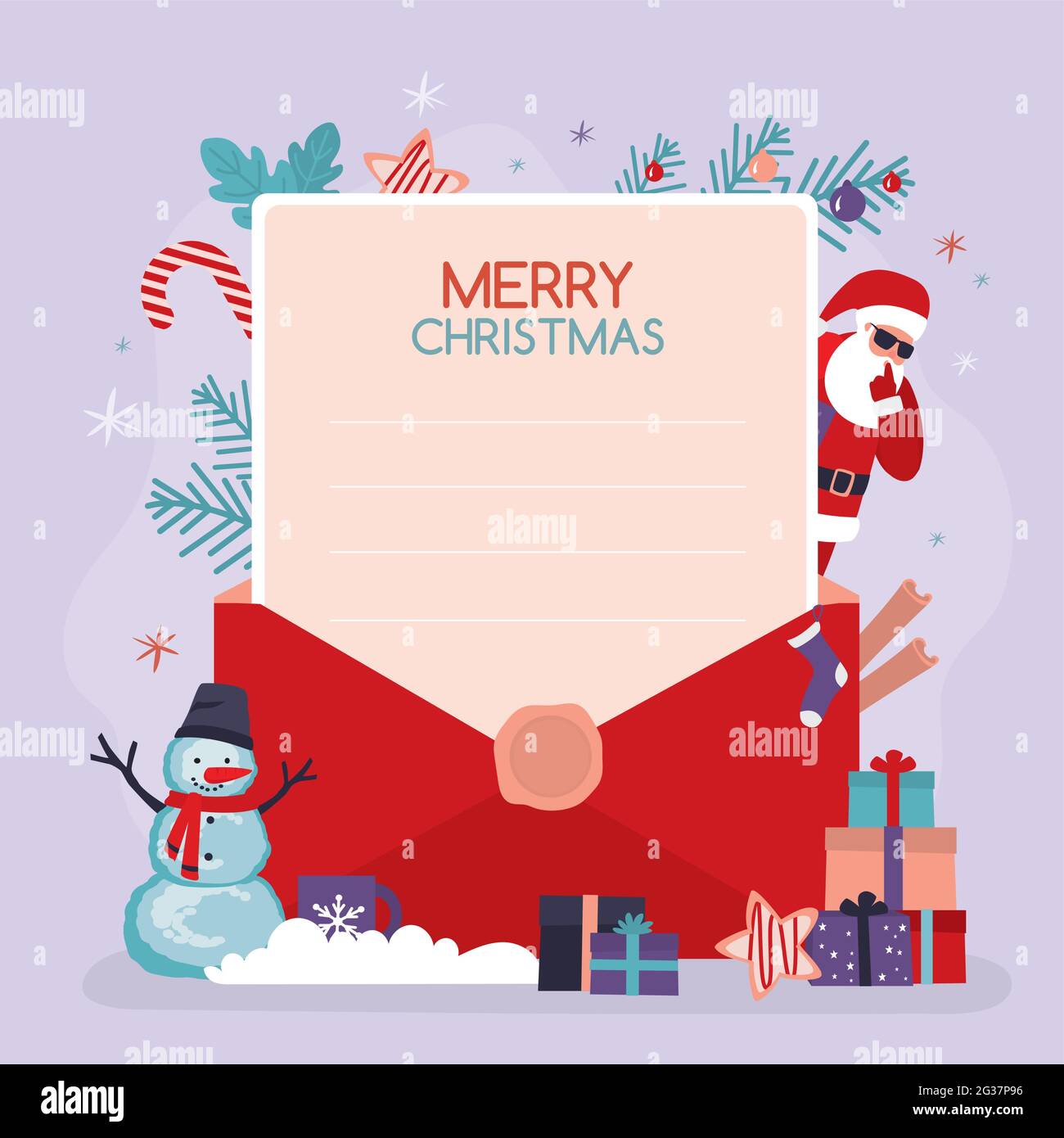 Carte de vœux de Noël. Carte cadeau de Noël. Décoration d'enveloppe