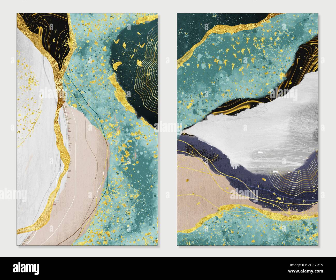 résine géode et art abstrait, art fonctionnel, comme aquarelle peinture geode .fond de marbre doré, vert et gris papier peint 3d pour cadres muraux . Banque D'Images