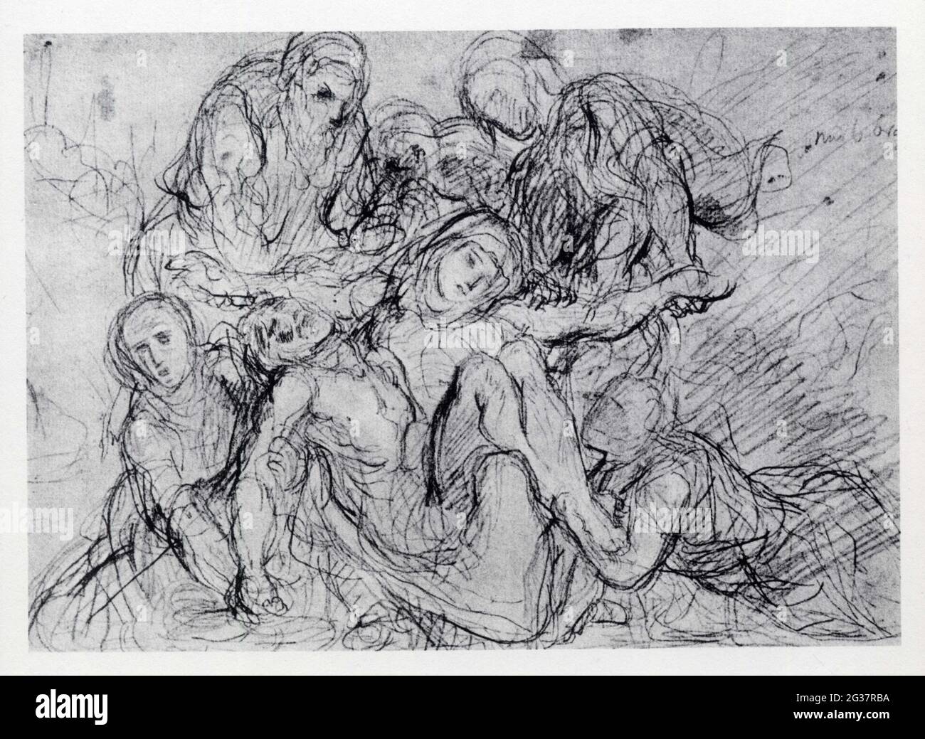 Eugène Delacroix.Pieta.1841-1843.Etude pour la peinture murale de Saint-Denis du Saint-Sacrement à Paris. Mine de plomb. Banque D'Images