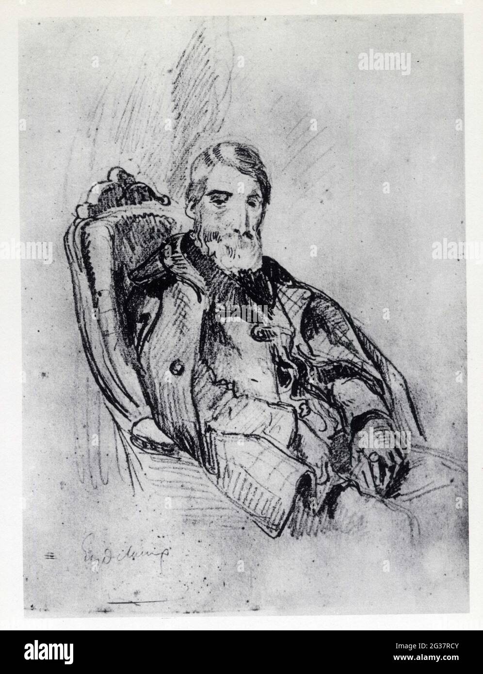Eugène Delacroix.Etude de composition pour le Portrait d'Alfred Bruyas.vers 1853.pastel sur papier gris. Banque D'Images