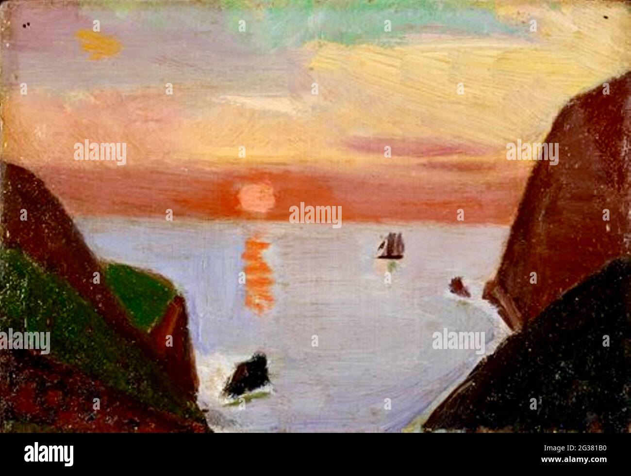 L'œuvre d'art Fujishima Takeji intitulée Sunrise at Cape Daio. Banque D'Images