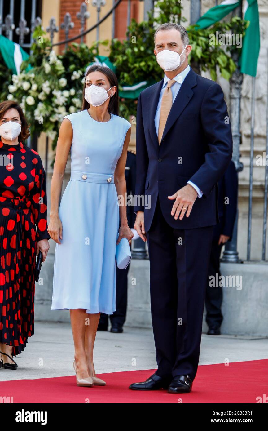 Séville, Espagne. 14 juin 2021. **NO ESPAGNE** la reine Letizia et le roi Felipe assistent à la remise de la médaille d'honneur andalouse au palais San Telmo de Séville, Espagne, le 14 juin 2021. Crédit : Jimmy Olsen/Media Punch/Alay Live News Banque D'Images