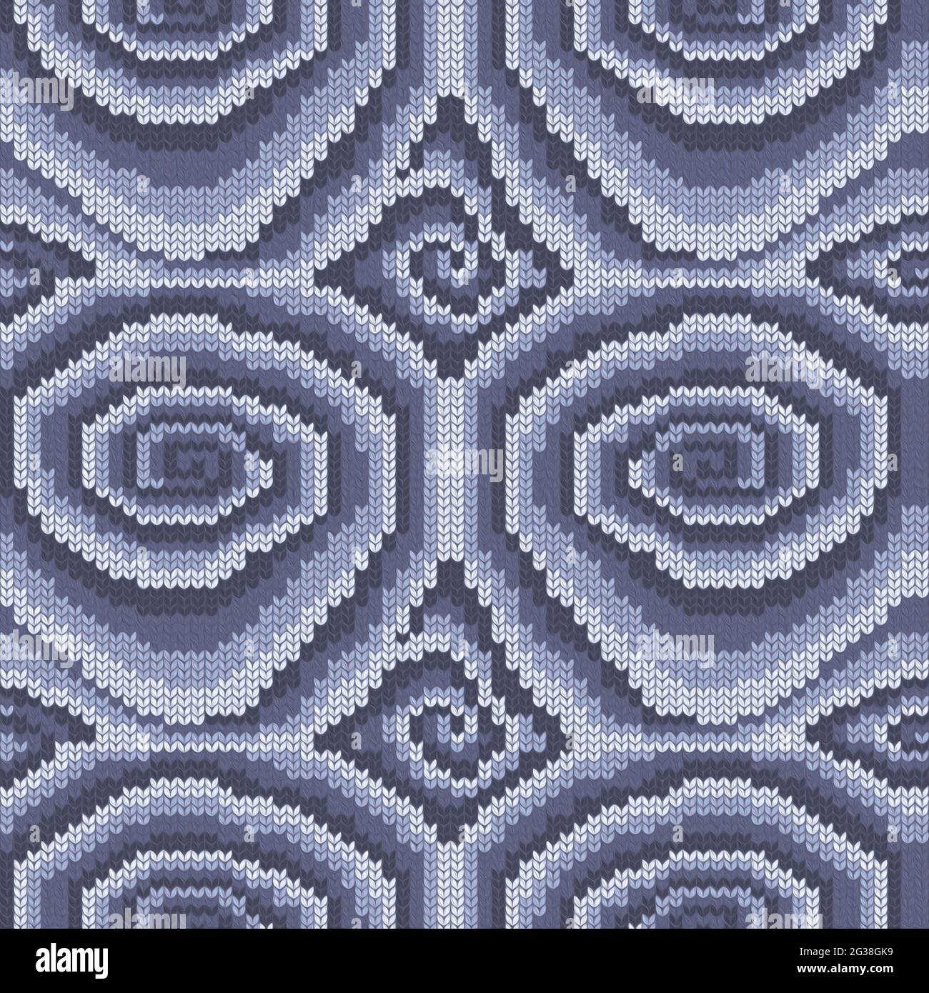 Motif à tricot sans couture avec éléments tourbillonnants dans des teintes gris et bleu discrètes, avec effet de peinture à l'huile Banque D'Images