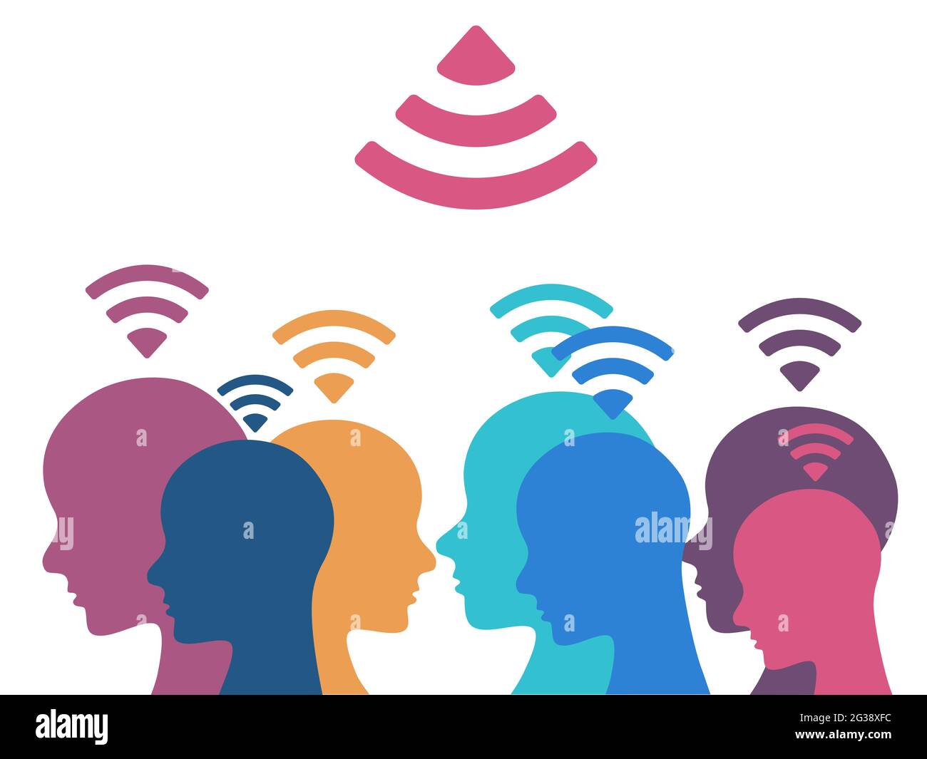 L'influence négative des ondes wi-fi sur notre cerveau. Tout le monde est connecté à Internet. Vecteur. Illustration de Vecteur