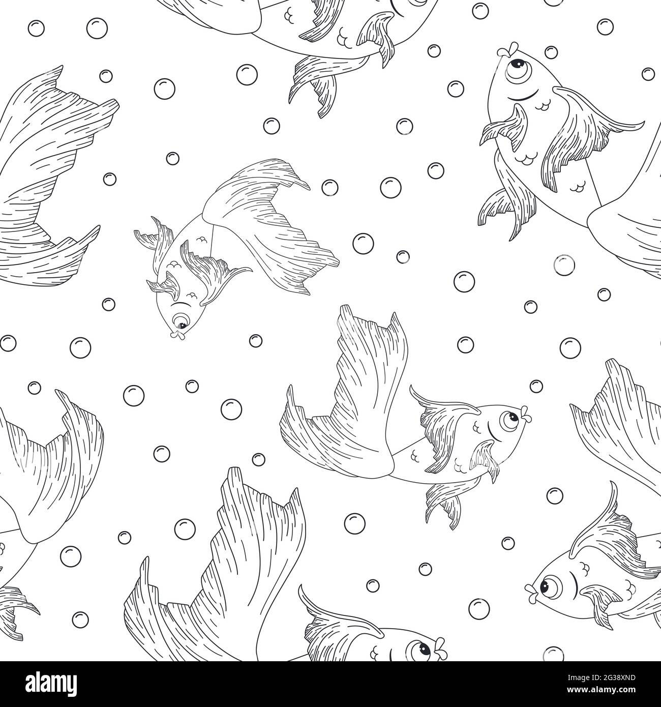 Ligne art poissons or avec bulles d'air arrière-plan. Illustration vectorielle répétée pour toile de fond, papier d'emballage, tissu, textile, toile, papier peint et texture Illustration de Vecteur