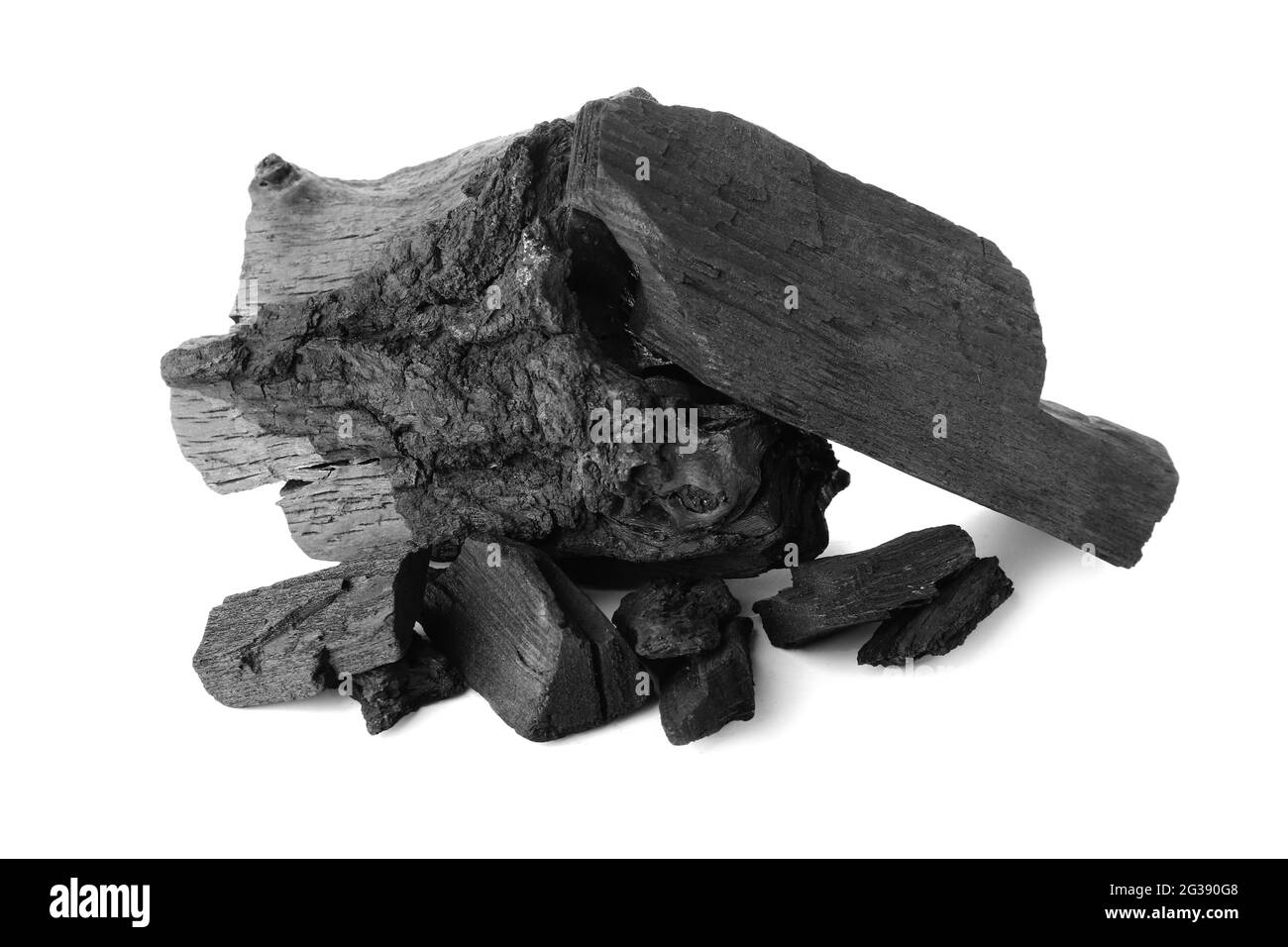 Charbon de bois sur fond blanc Banque D'Images