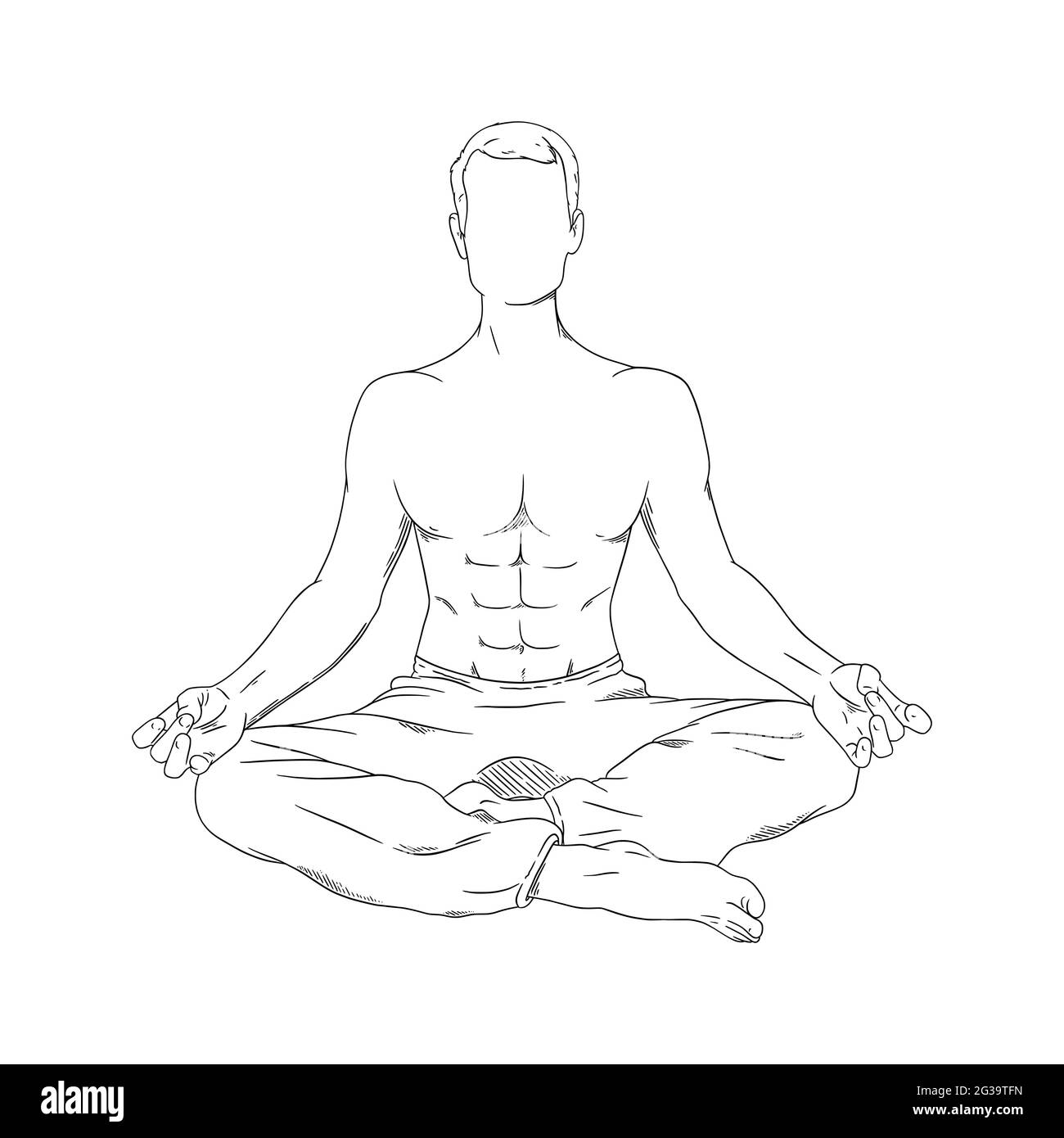 Méditant l'homme dans siddhasana. Méditation de yoga pour la relaxation du corps et l'harmonie d'esprit. Illustration vectorielle isolée sur fond blanc Illustration de Vecteur