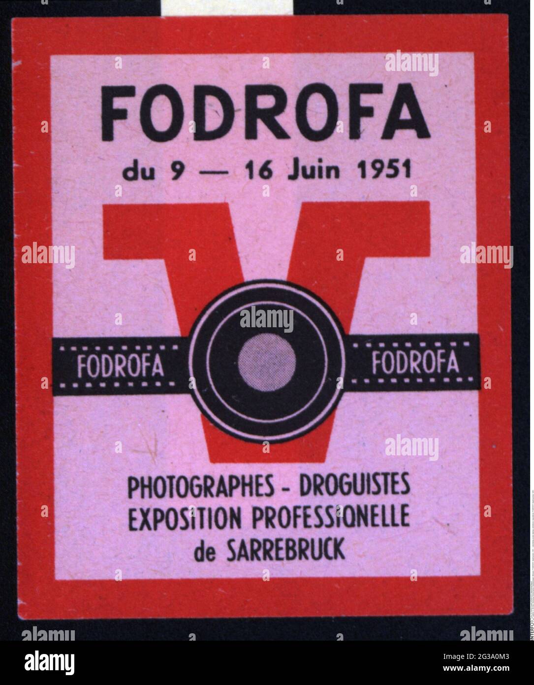 Publicité, timbres-affiches, expositions, FODROFA, Saarbruecken, 1951, INFO-AUTORISATION-DROITS-SUPPLÉMENTAIRES-NON-DISPONIBLE Banque D'Images