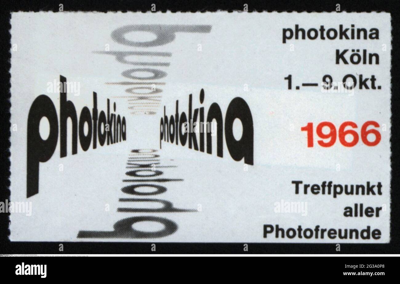 Publicité, timbres-affiches, expositions / expositions, « Photokina », Cologne, 1966, INFO-AUTORISATION-DROITS-SUPPLÉMENTAIRES-NON-DISPONIBLE Banque D'Images