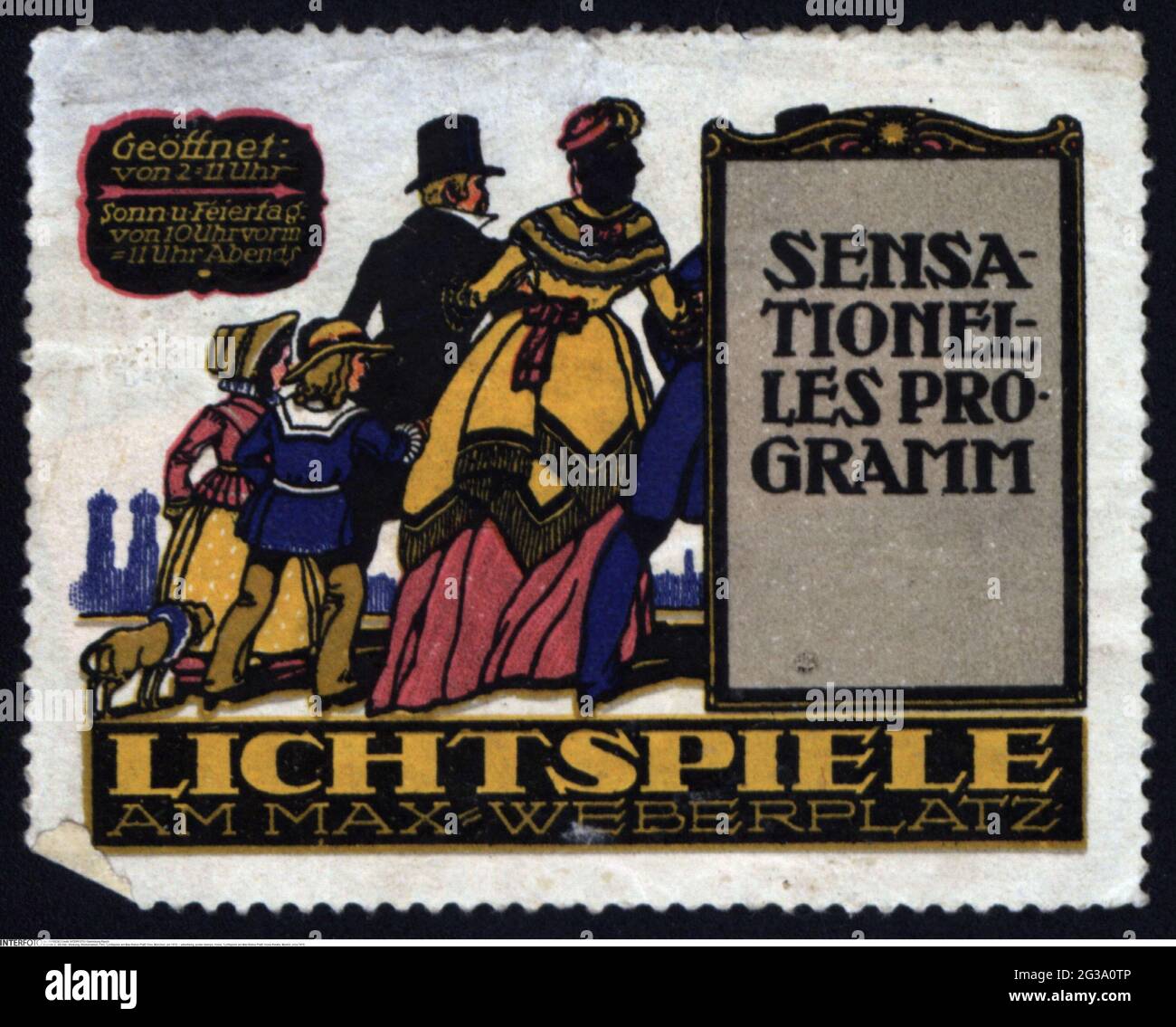 Publicité, timbres-affiches, film, cinéma 'Lichtspiele am Max-Weber-Platz', Munich, vers 1910, DROITS-SUPPLÉMENTAIRES-AUTORISATION-INFO-NON-DISPONIBLE Banque D'Images